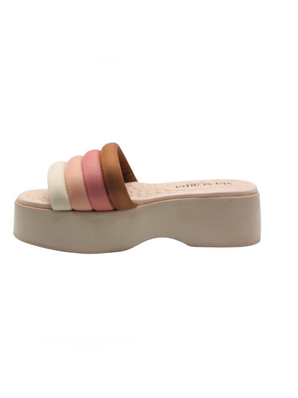Slip On Pink/White Striped Platform Sandals